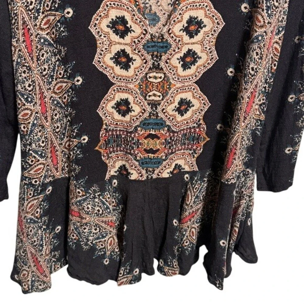 Free People Boho Paisley Medallion Open Back Mini Dress‎ Black Multi Medium